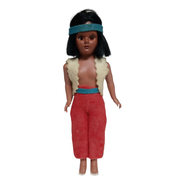 Vintage Native American Mexican Souvenir Doll Red Pants Sleep Eyes 8" Posable - Picture 12 of 12